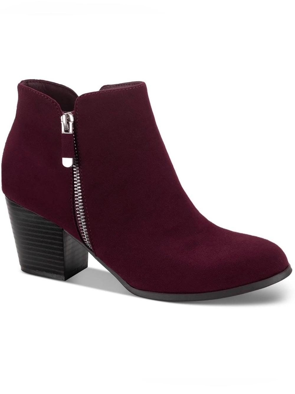 0183: Style & Co. Berry Masrinaa Suede Side-Zip Block Heal Ankle Bootie